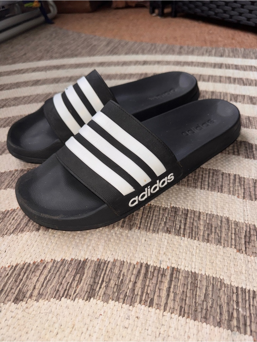 Adidas Adilette Shower 3-Stripe Slides – Black & White – Men’s 13